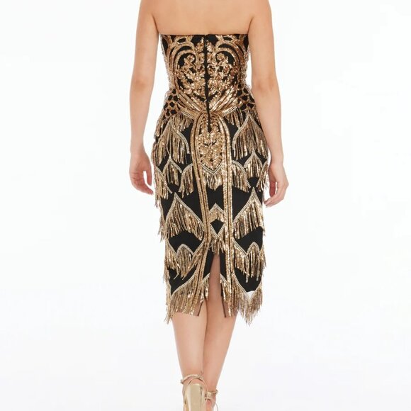 Dress the Population Viviana Dress | SIZE MEDIUM | GOLD-BLK - Picture 3 of 6